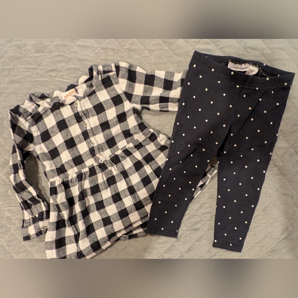 2T Checkered Tunic and Polka Dot Leggings Set